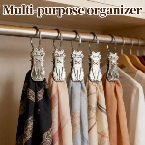 50Pcs Non-slip Household Cat Shaped Curtain Clip with Rings Mini Windproof Clip Drying Hanger Clothes Balcony