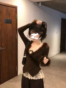 Áo Len Cardigan Mềm Mại Cổ Chữ V Dài Tay Thường Ngày Cho Nữ Mùa Thu Áo Lót Ren Che Giấu Mỡ Tạo Hiệu Ứng Thon Gọn