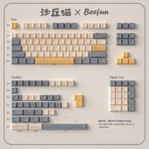 Sand Cat Theme Keycaps Cherry Profile Dye-Sublimate PBT Keycaps for Cherry MX 61 64 87 96 104 Mechanical Keyboard