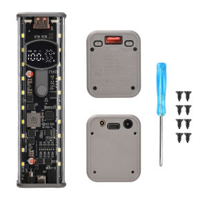 diymore | PD65W Super Fast Charging Power Bank Case Solder-Free 8-Cell 18650 Battery Box Transparent Storage Case with USB +Type-C Ports