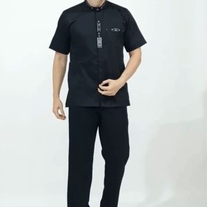 Baju Koko Pria Dewasa Hitam Lengan Pendek Bordir Simple Minimalis M-L-XL-XXL