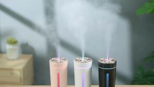 Máy Tạo Ẩm Siêu Âm Cầm Tay 300ml Làm Tươi Không Khí Cho Xe Hơi Tạo Sương Mù Khuếch Tán Hương Thơm Với Đèn LED Nhiều Màu