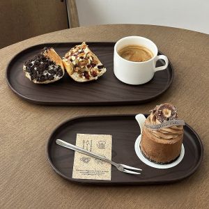 Walnut Wood Grain Oval Tray - Multi-Purpose Serving Plate for Coffee Cakes Snacks Desserts & Kitchen Storage