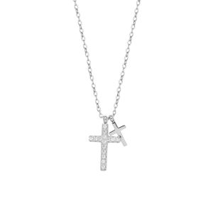 Cross Diamond Pendant Silver Chain Necklace • Waterproof Non Tarnish Jewelry • 18K Gold Plated 316L Stainless Titanium Steel Necklaces for Women NL189