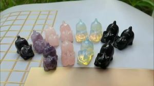 1.5 New Style Amethyst Lying Cat Figurine Hand Carved Natural Stone Rose Quartz Mini Kitten Pet Crystal Craft Chakra Home Decor