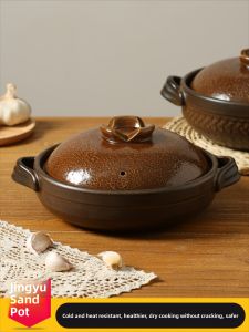 Commercial Ceramic Clay Pot Yellow Braised Chicken Rice Bowl Japanese Style Ceramic Sand Pot Fireproof Not Cracking for Cooking