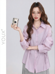 YOUXIANG | Áo Thun Màu Tím Nhẹ Đơn Giản Chống Nắng