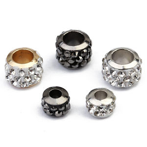 20pcs 7X5/9X7mm Rhinestone Ball Beads Shambhala Alloy Big Hole Spacer Beads for Jewelry Making Diy Bracelet Necklace Accessories
