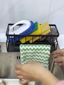 Upgrade Your Sink Area! Plastic Sponge Drainer Rack with Towel & Soap Holder - Multifunctional Storage #ZWL01