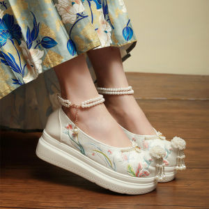 Giày Hanfu Cổ Điển Đế Dày Thêu Hoa Cho Nữ Mùa Hè Cao Gót Giày Vải Trung Quốc Mới Phong Cách Truyền Thống Giày Lụa Qipao