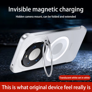 Frameless for Magsafe Magnetic Phone Case Huawei Mate 60 70 80 Pro Max + Lens Stand Holder Transparent Protective Back Cover
