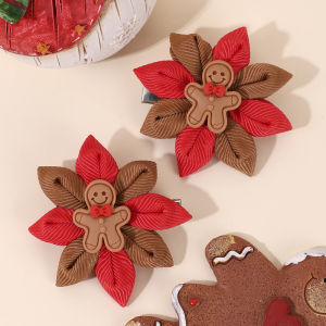 2Pcs Gingerbread Man Hair Clips For Girls Lcing-Like Flower Hairpins Smiling Gingerbread Cookie Christmas Party Hair Accessories