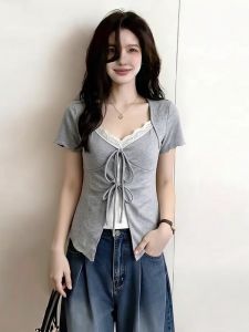 AIYITI | Lace-spliced Illusion Two-piece Slim T-shirt
