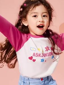 ASK JUNIOR | Girls Long Sleeve Letter T-shirt Raglan Cotton