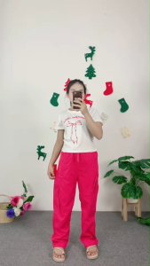 ชุดเซ็ตแฟชั่น เสื้อแขนสั้น+กางเกงขายาว ลุคหวานๆ สไตล์มินิมอล