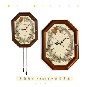 French Vintage Style Solid Wood Octagonal Storage Box Key Box Silent Clock Atmosphere Hanging Ornament Decorative Painting