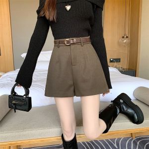 High Waist Wide Leg Suit Pants Womens Spring Autumn Outerwear Bootcut Casual A-Line Shorts Korean Style Knitted Thickened