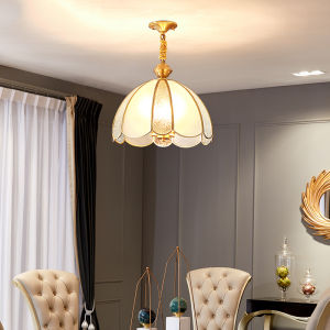 American Style Simple Full Copper Restaurant Chandelier Glass Pendant Light for Dining Table Bar Counter Balcony Home Use