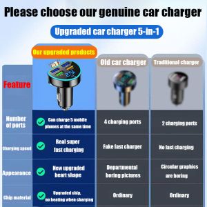 ✨300W Digital Display Voltage Detection🔥car charger adapter Car Charger Fast Charging 5 ports car charger adapter car charger type c car fast charger type c QC3.0 PD 3.0 Charger Compatible For iPhone/Huawei/Android Phones/xiaomi/Samsung 汽车充电器