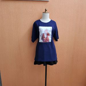 atasan wanita biru tua navy KHUMAIRA cewek L XL jumbo blouse lengan pendek santai