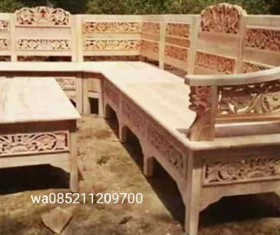 kursi tamu sudut kayu mahoni