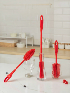 kochblume | Silicone Bottle and Small Mouth Cleaning Brush Hard Bristle Pot Brush Set