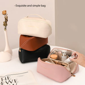 Pillow Makeup Bag for Travel-Large Capacity Portable Cosmetic Bag PU Leather Waterproof Pillow Cosmetic Bag Beg Kosmetik