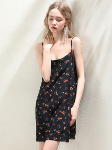 XEXZ | Silk Shantung Print Wrap Dress Casual Home Wear Summer Season Plant Floral Pattern One Shoulder Design No Sleeve Mid Length