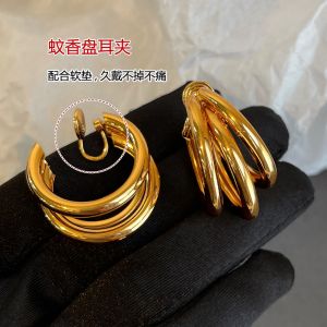 Gold Circle Hoop Earrings Womens No Piercing Clip-On Fashion Jewelry Simple Design round Shape Silver Copper Alloy