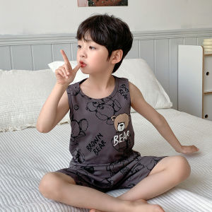 MiiOW | เสื้อกั๊กผ้าฝ้ายแท้สำหรับเด็ก ฤดูร้อนบางๆ ชุดนอนบ้านๆ สำหรับเด็กชาย กระโปรงสั้น แขนสั้น ระบายอากาศได้ดี ระบายเหงื่อได้ดี