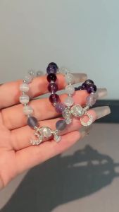 Blue Purple Color Opal Stone Bracelet For Women Shiny Crystal Bracelets Moon Star Pendant Bangles Wristband Jewelry B