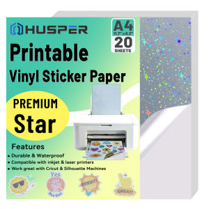 20 Sheets Holographic Vinyl Printable Sticker Paper A4 (8.3"x11.7") Size Starry Sky Self Adhesive Waterproof  For Inkjet/Laser