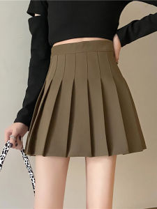 กระโปรงจีบเอวสูงสีกรมท่าสำหรับผู้หญิงไซส์เล็ก กระโปรงสั้นทรงเอเข้ารูป ชุดทำงานฤดูร้อน กระโปรงจีบทรงเอ