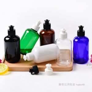 200ml Short Stout Hand-Pull Cover Bottle Brown White Blue Green Black Transparent Pull Cover Plastic Sub-Bottle PET Packaging Material