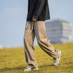 HetingHOME | Hetinghome Casual Loose Mens Pants Belted Straight Leg Trousers Couples Summer Trendy Brand Comfortable Leisure Trousers