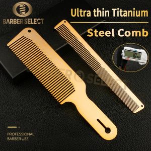 Men Hairstyle Comb Titanium Steel Metal Hairdressing Cutting Comb Thin Flat Top Clipper Over Comb Haircut Tools For Hairdresser