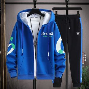 Spring Autumn Hoodie Set for Boys Trendy Jacket Sweatshirt Casual Wear High School Students Youthful Style Comfortable Fit Cotton Polyester