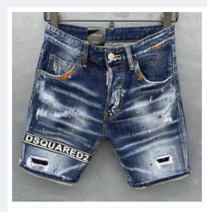 2022ใหม่ Dsquared2ยี่ห้อผู้ชายกางเกงยีนส์สั้นแฟชั่น Casual Slim คุณภาพสูง DSQ พิมพ์ Ripped Denim กางเกงขาสั้น Streetwear