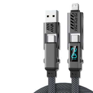 4-in-1 240W USB C Cable with Digital Display 3A Multi Charge Cable USB A to Type C/Lightning Port For iPhone 17 16 ipad Samsung