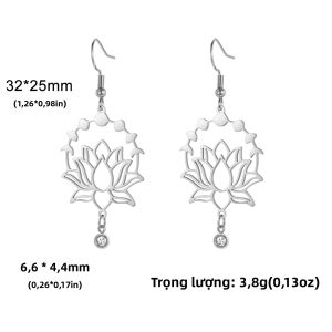 Nữ Retro Thép Không Gỉ Hoa Sen Yoga Bông Tai Phật Giáo Bùa Hộ Mệnh Mặt Dây Chuyền Cổ Điển Tòn Ten Món Quà Trang Sức