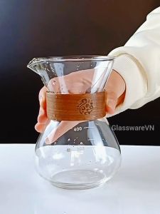 Bình Chemex Pha Cà Phê 400ML Thủy Tinh Borosilicate Cao Cấp Chịu Nhiệt Tay Cầm Gỗ Kèm Phễu Lọc Cafe V60 Inox 304 2 Lớp Siêu Mịn