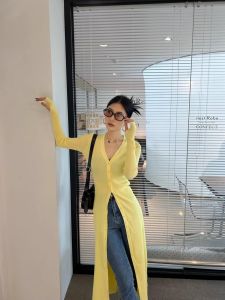 Ice Silk Linen Long Knitted Open Cardigan Shoulder Wrap Womens Summer Knee-Length High-End Sensation Base Skirt