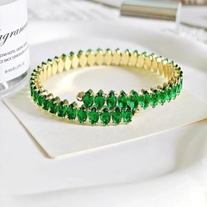Moonso Arrival Unique Design White Green Color Marquise Bracelet Bangle for Women Valentines Day Gift Jewelry S8250
