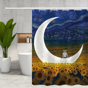 Waterproof Thickened Shower Curtain Partition Dry Wet Separation Living Room Curtain Starry Night Oil Painting Van Gogh Bathroom