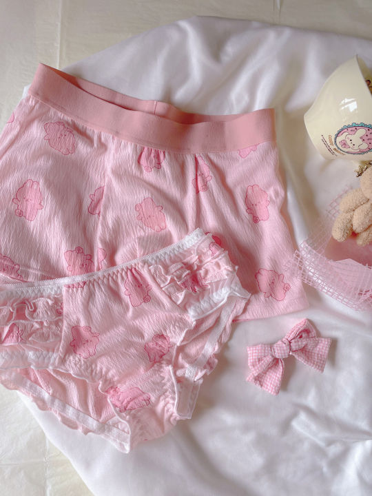 Underwear%20Set%20Female%20Male%20Pink%20Cartoon%20Print%20mid%20Waist%20Polyester%20Fiber%20Youth%20Couples%20Briefs%20Flat%20Angle%20Pants%20-%20Image%205