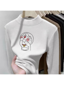 Warm Thermal Inner Childrens T-shirt for Boys And Girls Half High Collar Velvet Print Cartoon Design Autumn Winter Kids Clothes