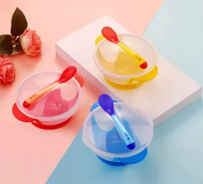 Set Mangkok Sendok Bayi Sensor Panas Anti Tumpah / Alat Makan Set bayi