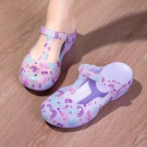 Veblen Non Slip Print Hole Shoes Women Summer Soft Back Thick Back Abrasion Resistant Breathable Closed Toe Beach Jelly Sandals Women