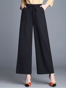 Summer Thin Wide Leg Pants Womens Cotton Linen Casual Straight Cut Loose High Waist Elastic Waist West Pants Casual Trousers