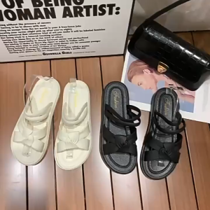 Dép Nơ Quai Chéo Phong Cách Basic Nhựa Đúc Êm Chân Dép Thời Trang Nữ Chống Nước Trơn Trượt Tốt